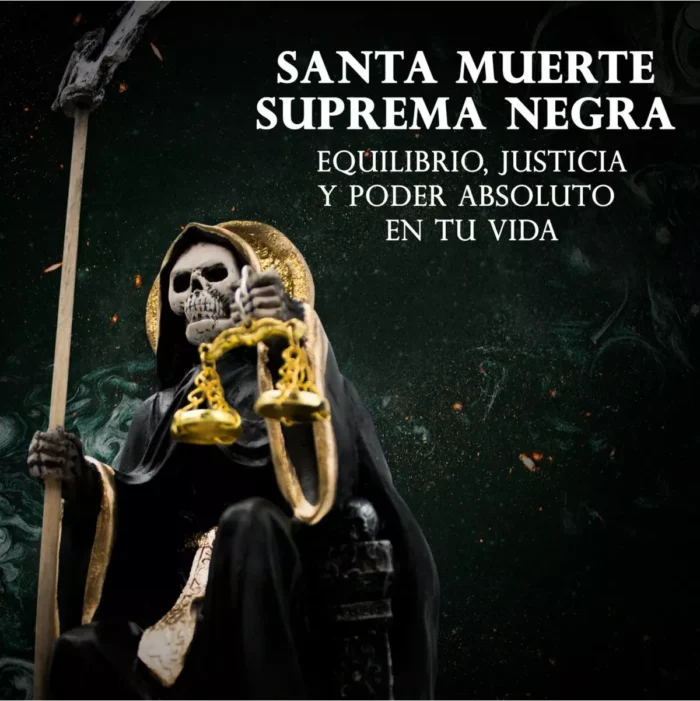 Santa Muerte negra 30 cm curada, figura ritual suprema con libro - Image 5