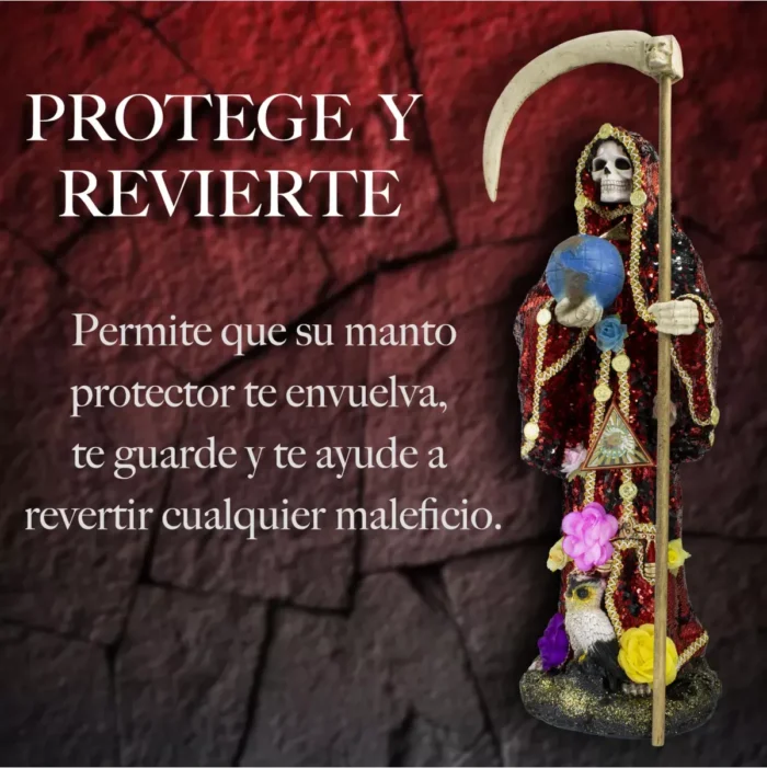 Santa Muerte Reversible 120 cm, figura vestida con manto mágico para corte espiritual - Image 4