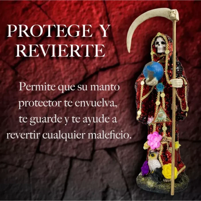 Santa Muerte Reversible 70 cm con Manto Mágico y Libro, figura poderosa de corte y protección - Image 4