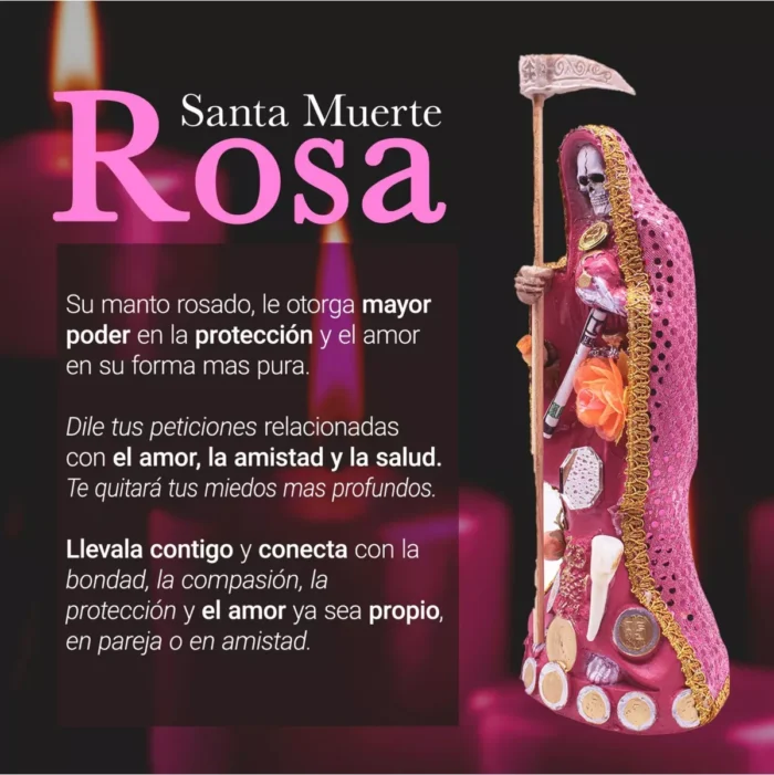 Santa Muerte Rosa 15 cm, armonía y amor con biblia vestida - Image 8