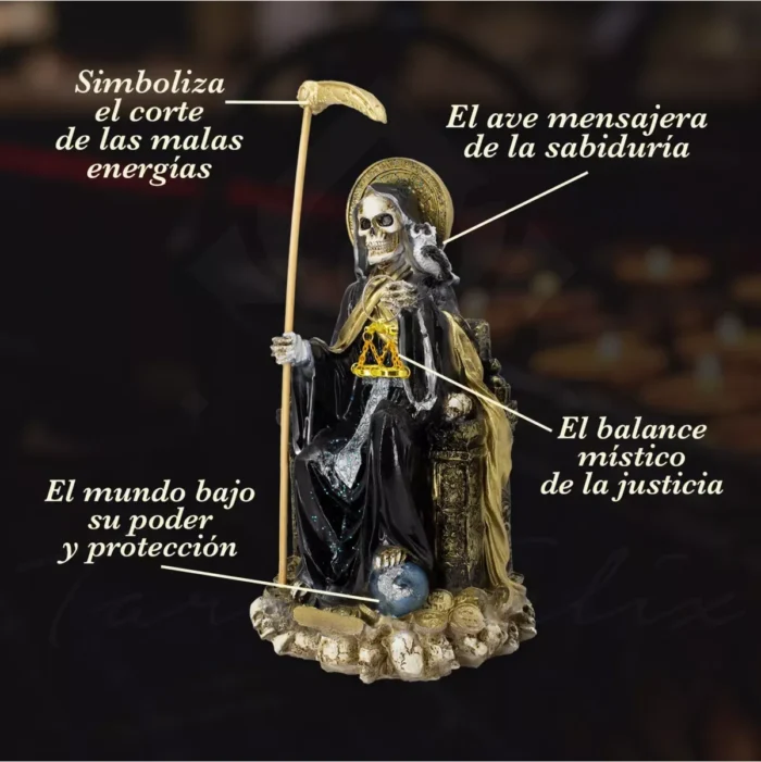 Santa Muerte Suprema Negra con Búho 30 cm, figura de corte y defensa espiritual - Image 7