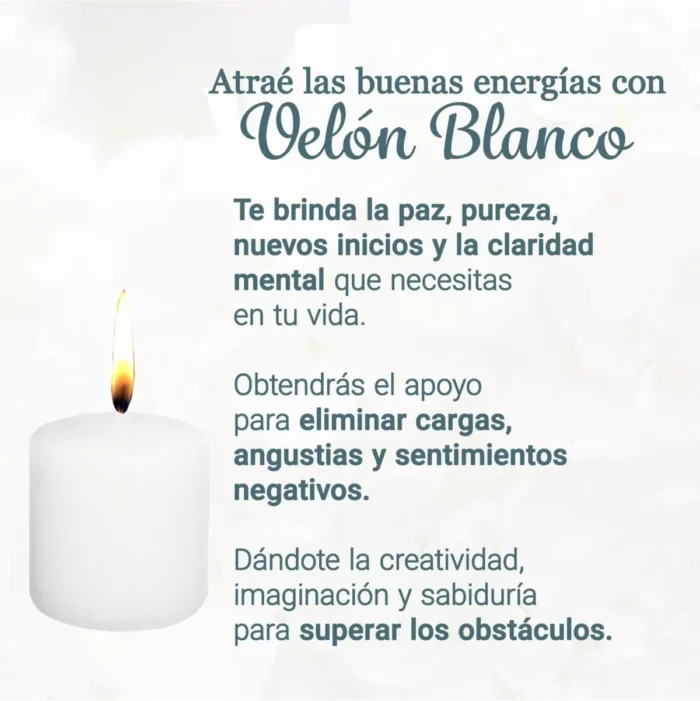 Vela Blanca Velón 8 cm, ritual de armonía, luz y limpieza espiritual - Image 4