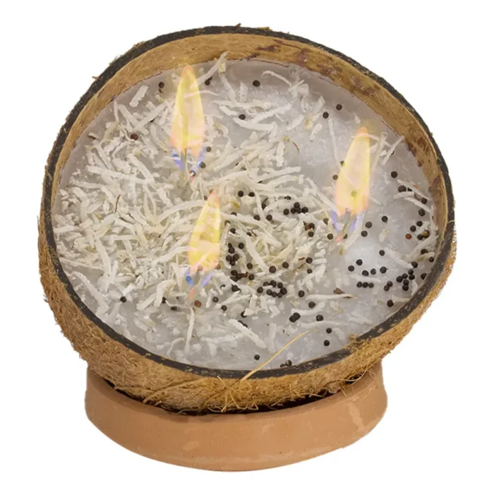 Veladora Coco Elegguá, triple mecha natural abrecaminos - Image 4