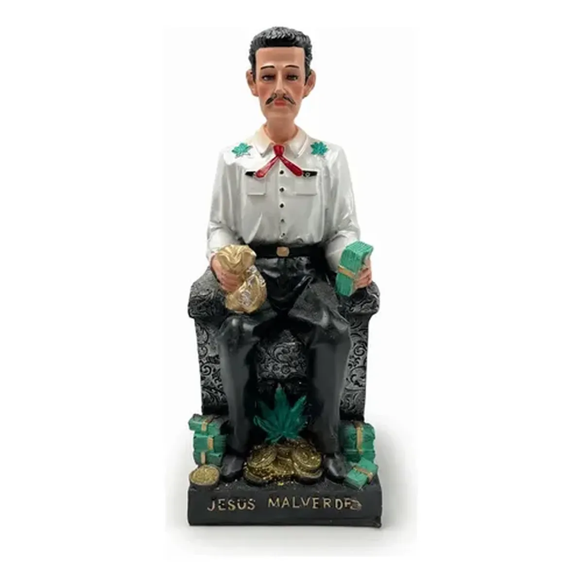 Figura Jesús Malverde en Trono Dorado | Protección y Fe AGOTADO Figura Jesús Malverde en Trono Dorado | Protección y Fe AGOTADO