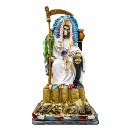 Santa Muerte Azteca Sentada Blanca | Salud y Paz | Curada