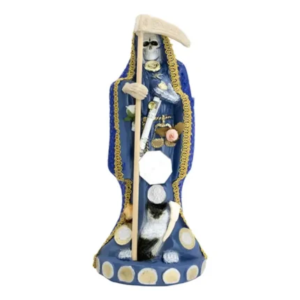 Santa Muerte Vestida Azul 24cm | Justicia y Sabiduría | Curada
