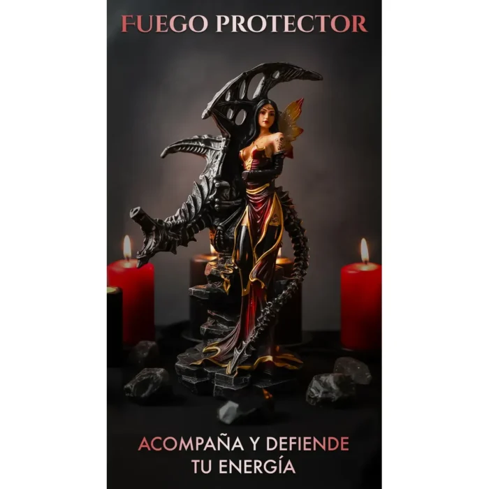 Figura Hada con Dragón Rojo | Resina y Protección Espiritual - Image 2
