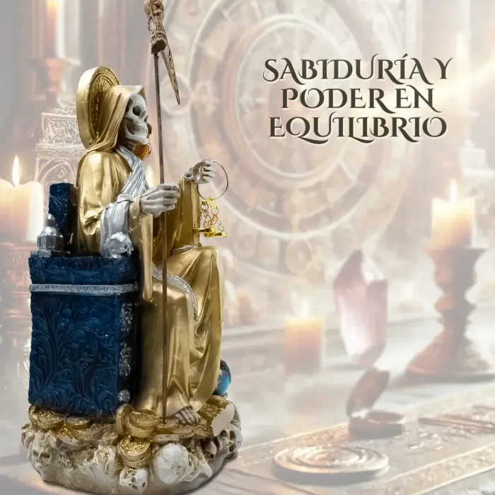 Santa Muerte Dorada Sentada con Buho | Éxito y Dinero | Curada - Image 3