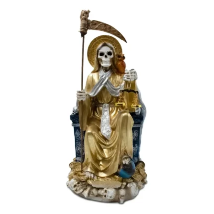Santa Muerte Dorada Sentada con Buho | Éxito y Dinero | Curada
