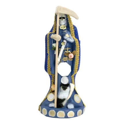Escultura Santa Muerte Azul 30cm | Justicia y Sabiduría