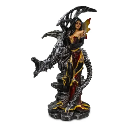 Figura Hada con Dragón Rojo | Resina y Protección Espiritual