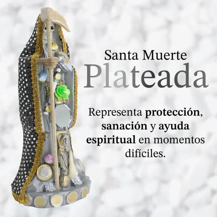 Santa Muerte Vestida Plateada | 24 cm - Image 5