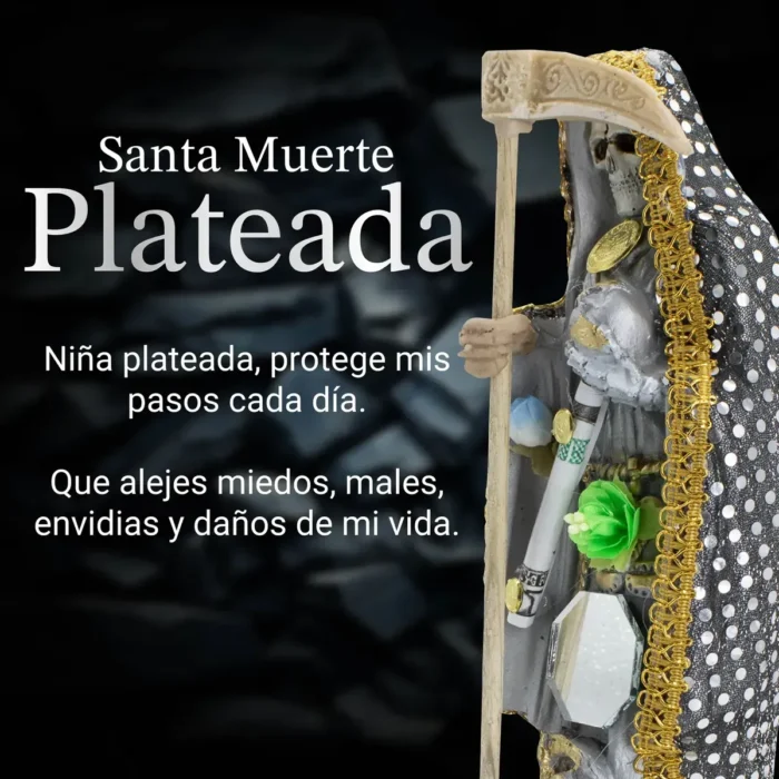 Santa Muerte Vestida Plateada | 24 cm - Image 4